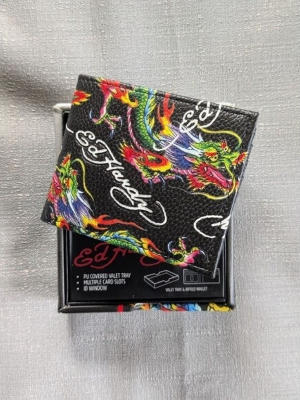 Ed Hardy Dragon Tattoo Print Faux Leather Wallet NEW!